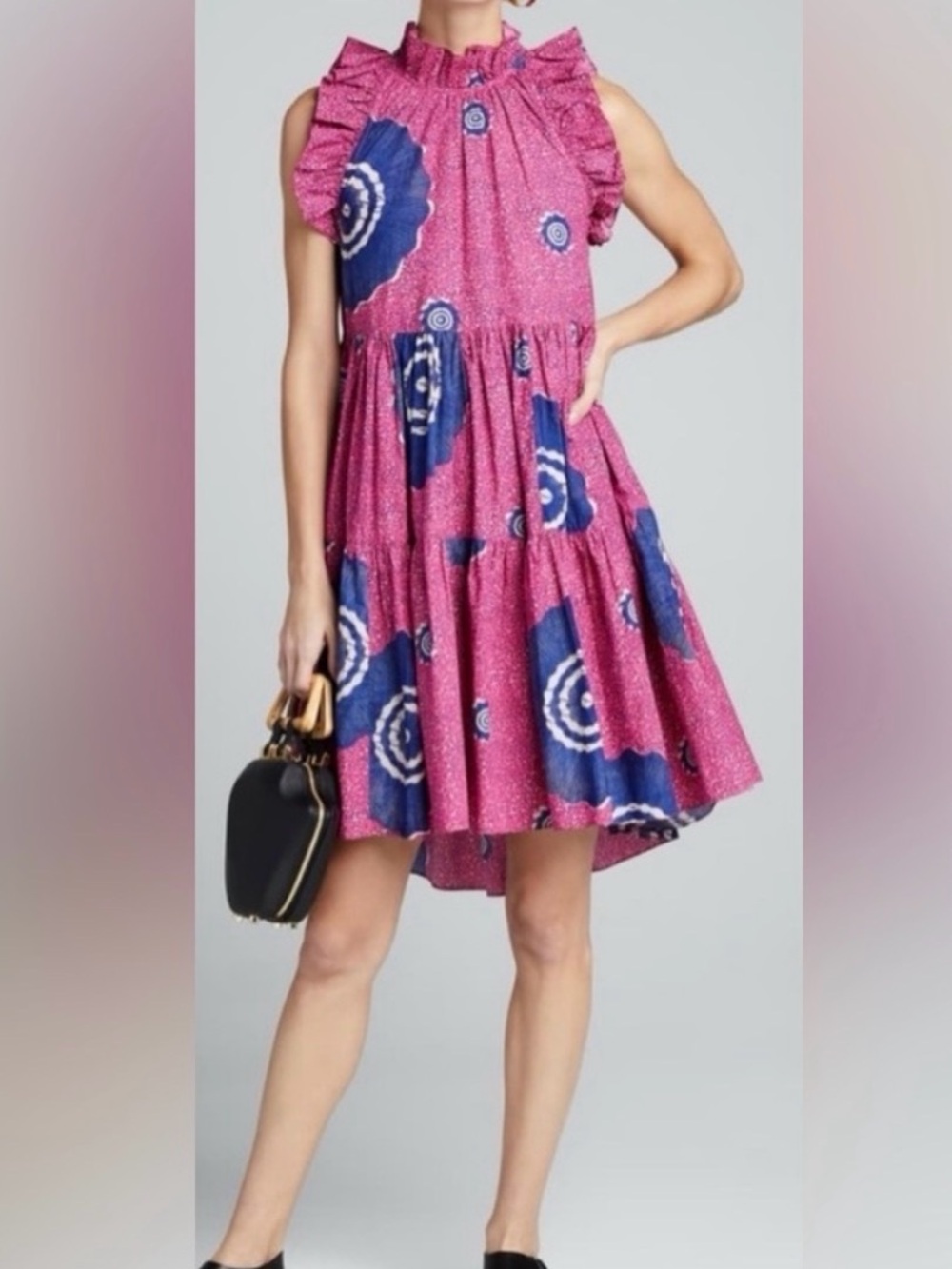 Ulla Johnson Pink and Navy Floral High-Low Dress - Picture 4 of 5